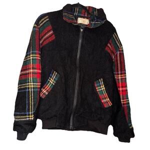 Vintage Eildon Wollands Scotland Full Zip Bomber Jacket Sz M Plaid Tartan Wool
